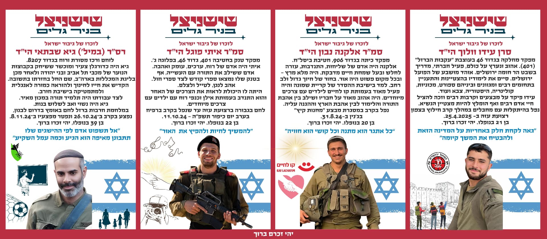 סרן עידו וולוך הי"ד, סמ"ר אלקנה נבון הי"ד, סמ"ר איתי פוגל הי"ד, רס"ר (במיל') גיא שבתאי הי"ד