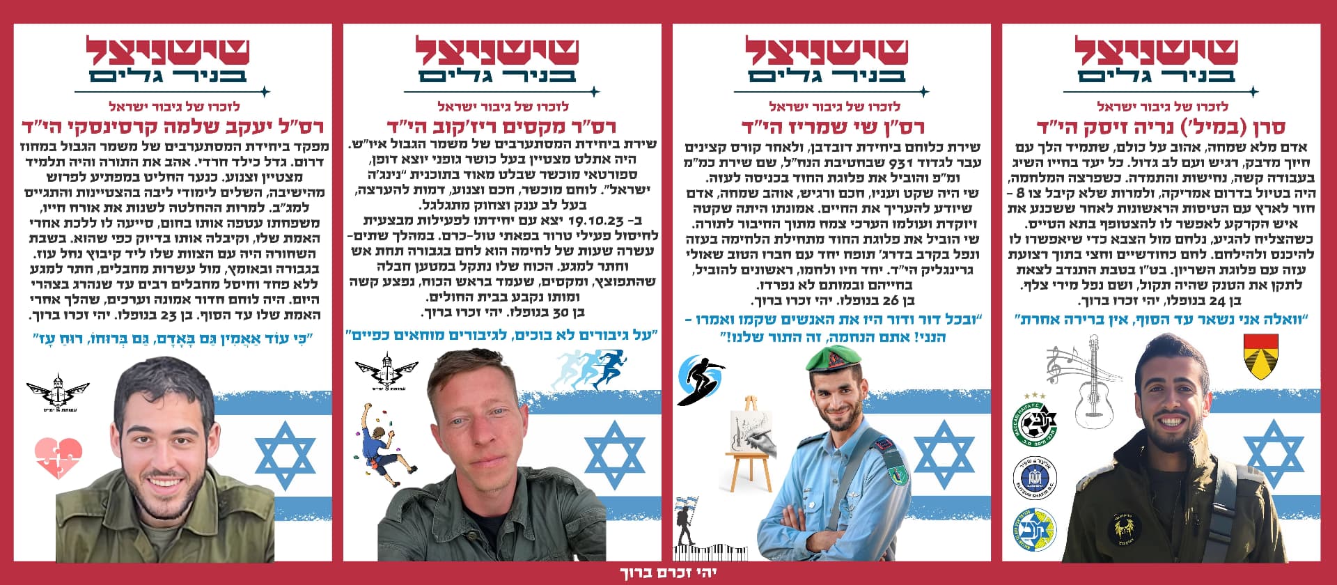 סרן (במיל') נריה זיסק הי"ד, רס"ן שי שמריז הי"ד, רס"ר מקסים ריז'קוב הי"ד, רס"ל יעקב שלמה קרסינסקי הי"ד